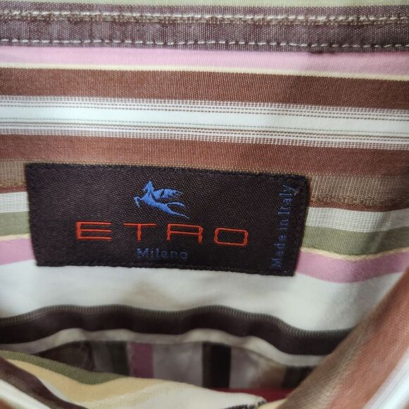 Etro Milano Multi-Color Vertical Striped Long Sleeve Button Down 43 - Picture 4 of 10